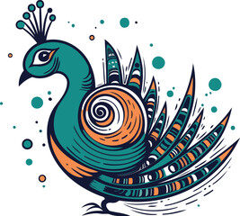 Fototapeta premium Peacock. Hand drawn vector illustration in cartoon style. Isolated on white background.