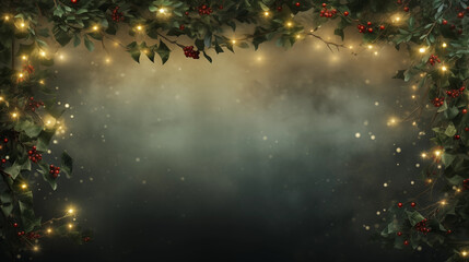 christmas background with fir and holly garlands