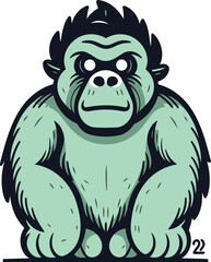 Fototapeta premium Vector illustration of a gorilla sitting and looking up isolated on white background.