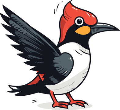Red headed Woodpecker. Vector illustration on white background.