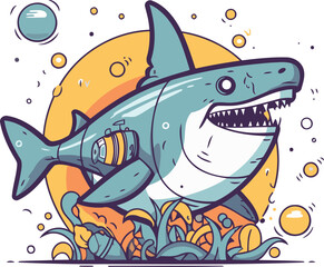 Naklejka premium Vector illustration of cartoon shark. Cute shark. Vector illustration.