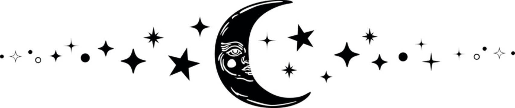 Moon lunar celestial stars birder page divider.