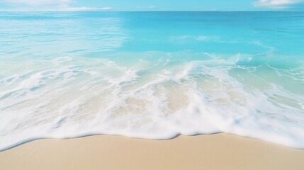 Fototapeta na wymiar Seaside Serenity: Beautiful Sandy Beach with Soft Blue Ocean Waves. Generative ai