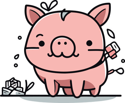 Piggy bank cartoon vector illustration. Cute piggy bank character design.