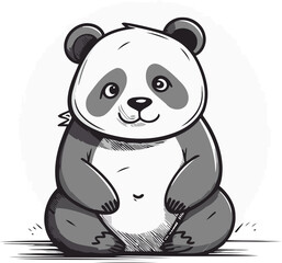 Cute cartoon panda sitting and looking at camera. Vector illustration.