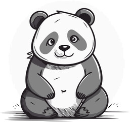 Fototapeta premium Cute cartoon panda sitting and looking at camera. Vector illustration.