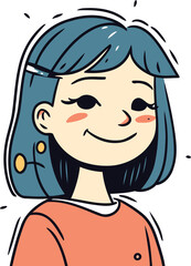 Cute cartoon girl smiling and looking at camera. Vector illustration.