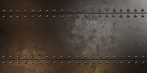 Steampunk iron background with borders and rivets. - obrazy, fototapety, plakaty