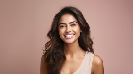 Radiant Elegance: Modern Indian Beauty Portrait on Light Studio Backdrop. Generative ai