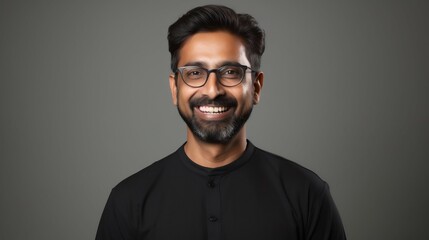 Contemporary Charisma: Smiling Indian Man's Studio Portrait. Generative ai