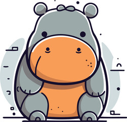Fototapeta premium Cute hippo cartoon character. Vector illustration in thin line style.