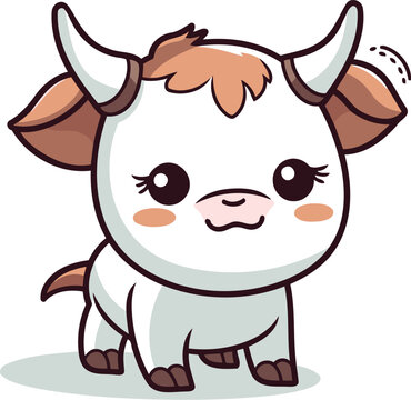 Cute little bull cartoon vector illustration. Cute cow character.
