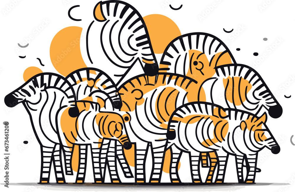 Wall mural Zebra family on white background. Vector illustration in cartoon style.