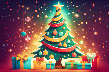 Obraz premium bunter Weihnachtsbaum, generated image