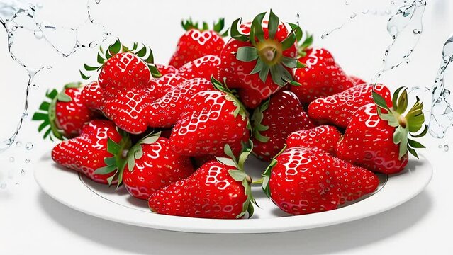 Fresh ripe strawberries on plate on white background. Delicious healthy dessert. Organic eco berries, rich in vitamins, minerals and antioxidants. Vitamin C. Healthy eating concept. Close up