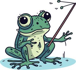 Frog with fishing rod. Vector illustration of a cartoon frog.