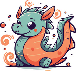 Obraz premium Cute cartoon dragon. Vector illustration isolated on a white background.