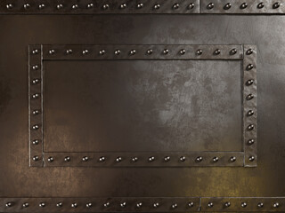 Steampunk iron background with borders and rivets