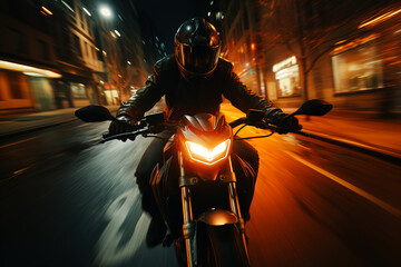 A Night Rider in the City: A Photo of a Motorcycle and Lights