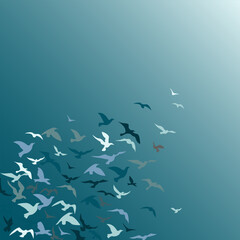 Flight of birds illustration. A flock of birds in the sky. Color Flat Illustration.