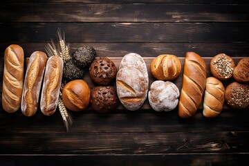 Fresh Buns on Dark Wooden Background