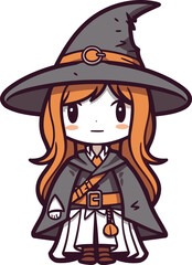 Witch Girl Cartoon Mascot Character Vector Illustration EPS10