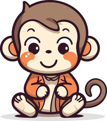 Obraz premium Cute monkey cartoon character. Vector illustration isolated on white background.