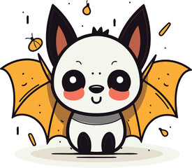 Cute little cartoon bat. Vector illustration. Isolated on white background.