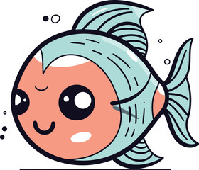 Cute cartoon fish character. Vector illustration of a cute fish.