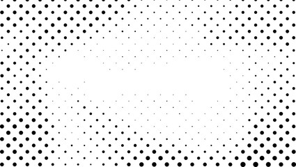 vector horizontal background frame in monochrome halftone style with randomly scattered dots. transparent (white) backdrop with black rounded shapes