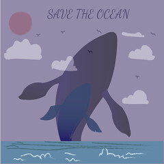 Save the ocean. Vector ilustration with Wales.