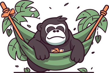 Gorilla in a hammock. Vector illustration in cartoon style