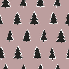 Christmas tree seamless pattern. Pink black white and pattern. Print for holiday design