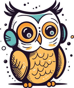 Cartoon owl. Vector illustration in doodle style on a white background.