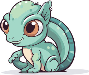 Cute cartoon chameleon on white background. Vector illustration.