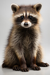 close up of a raccoon isolated on grey