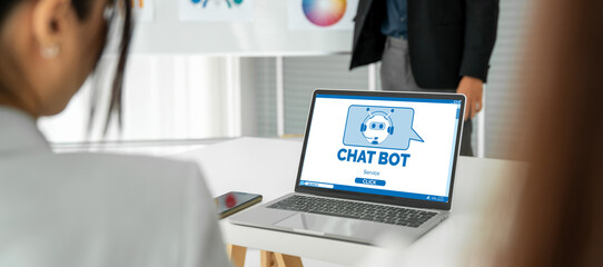 Chatbot software application for modish online business that automatically reply to customer questions - obrazy, fototapety, plakaty