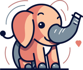 Cute cartoon elephant with pipe. Vector illustration in flat style.