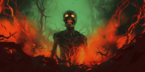 Illustration of a terrifying zombie.