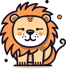 Obraz premium Cute cartoon lion. Vector illustration in flat style. Isolated on white background.
