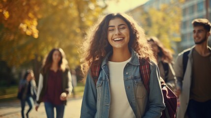 High school students happy going to class