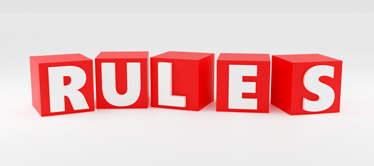 Luxury inscription rules on grey podium, soft light, smooth background, 3d rendering