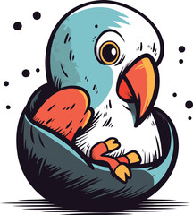 Obraz premium Cute cartoon parrot sitting in a nest. Vector illustration.