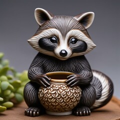Obraz premium Japanese Ceramic Raccoon Figurine: Charming Collectible