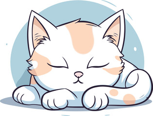 Cute cartoon cat sleeping on a white background. Vector illustration.