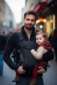 father with baby in baby carrier