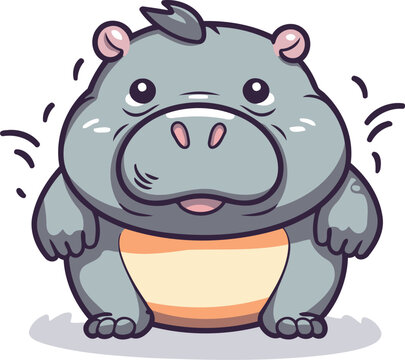 Cute hippo in a pot. Vector cartoon character illustration.
