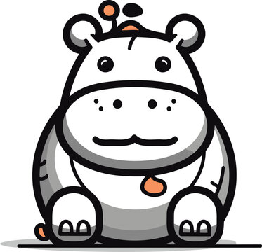 Hippo Cartoon Mascot Character Vector Illustration. Cute Hippo Animal Character
