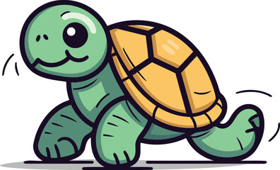 Fototapeta premium Cute cartoon turtle running. Vector illustration isolated on white background.
