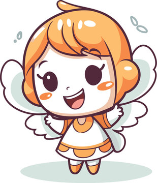 Cute little angel girl cartoon vector illustration. Cartoon cute little angel girl.